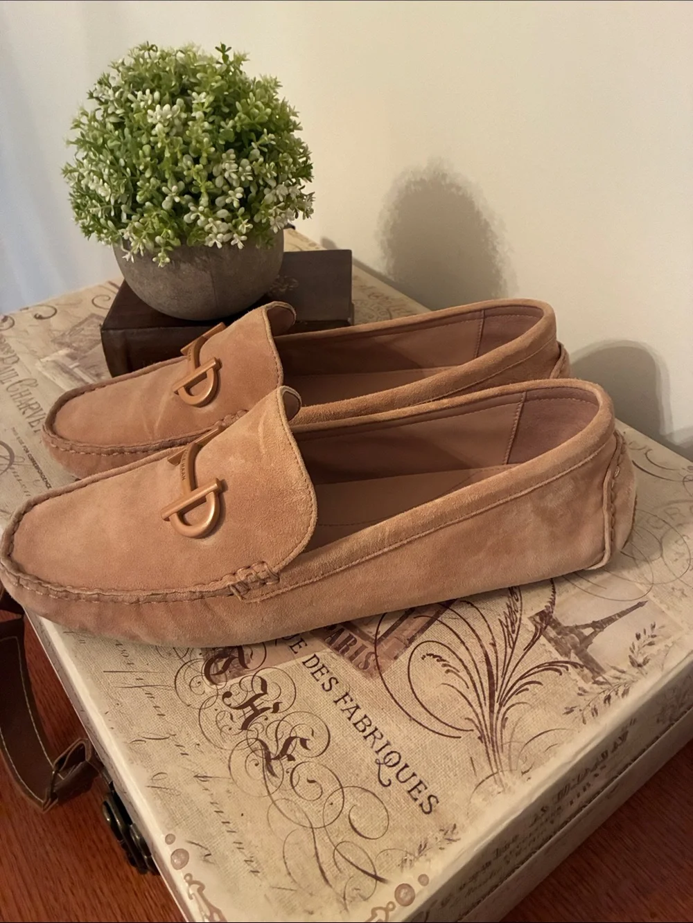 Cole Haan Tan Suede Bit-Trim Loafers
